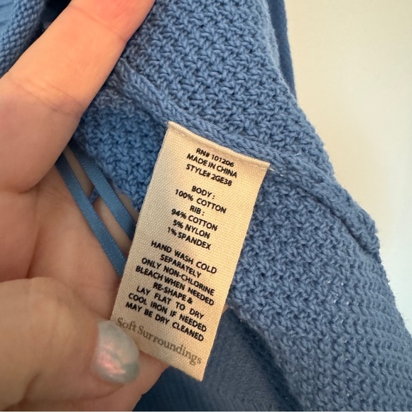 Soft Surroundings NWT Blue Sweater M Medium Marin Back Button Sweater - Picture 7 of 10